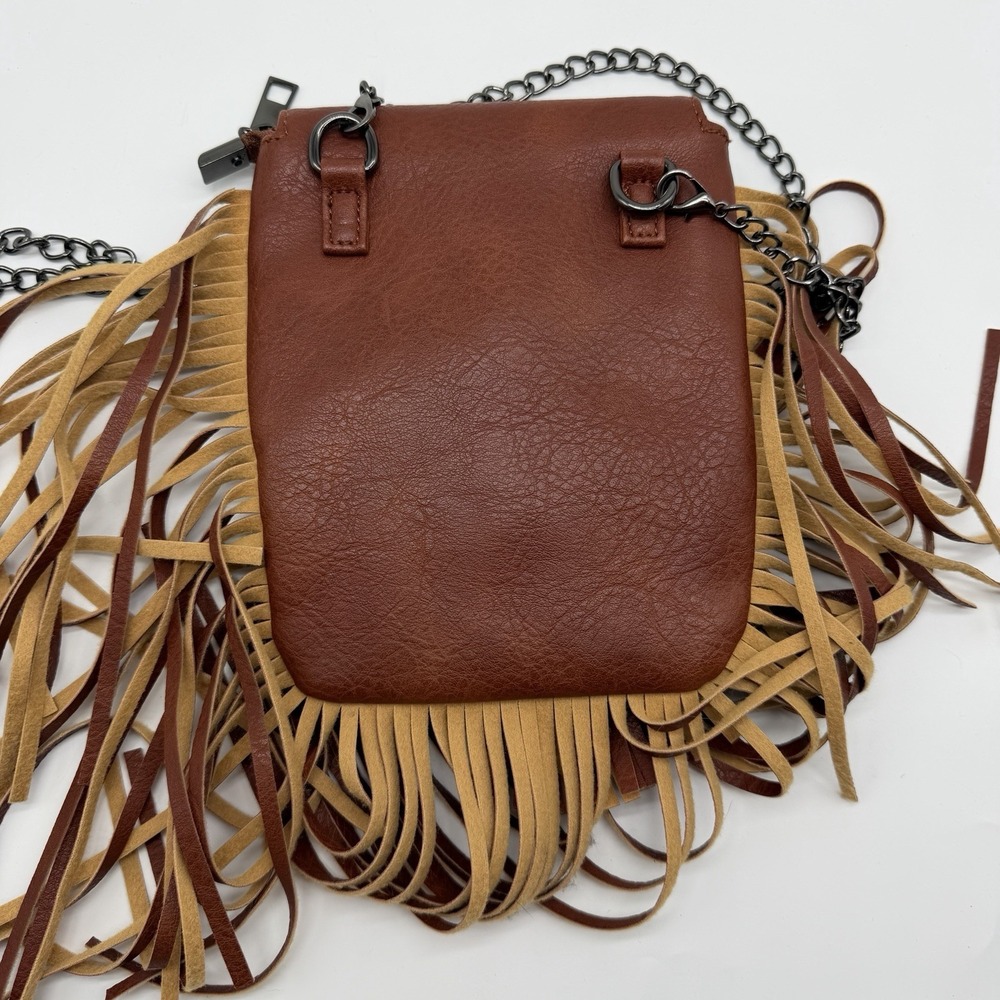 Vintage Fringe Crossbody Bag Women Rivet Leather Phone Purse Chain Shoulder Bag - Picture 4 of 6
